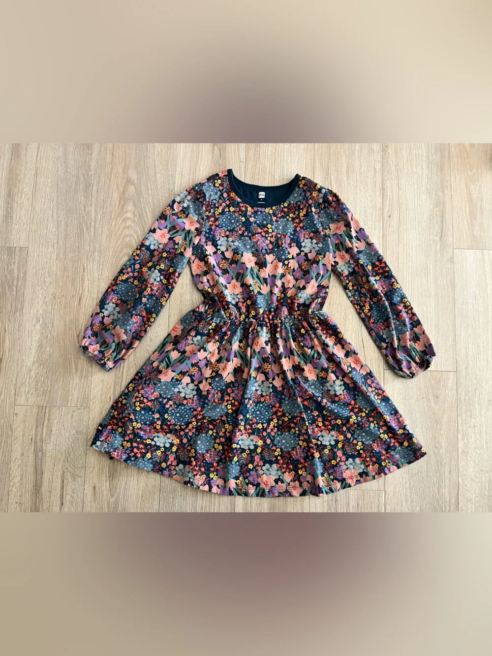 Tea Collection Girl’s Blouson Sleeve Pocket Dress Navy Floral - Size 8